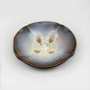 Bill Campbell Studio Art Pottery Drip Glaze Tulip Lotus Bowl 8” Signed Gray Blue